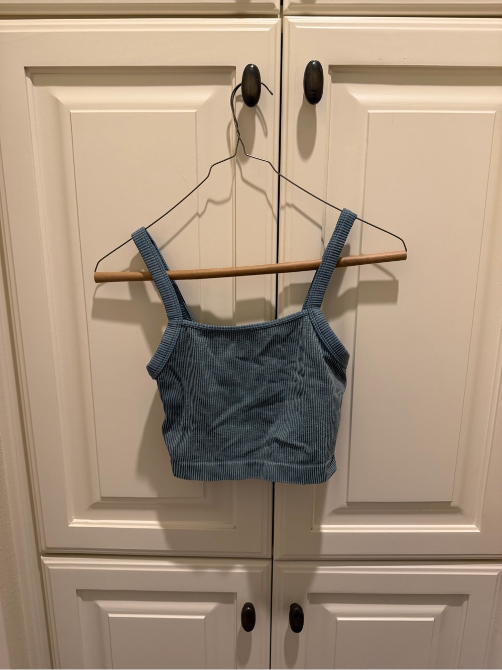 Colsie Ribbed Square-Neck Cropped Tank - Dusty Blue